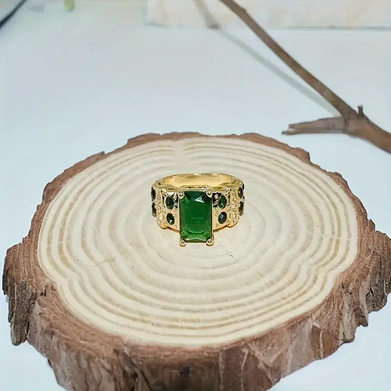 Gold Emerald Geometric Ring