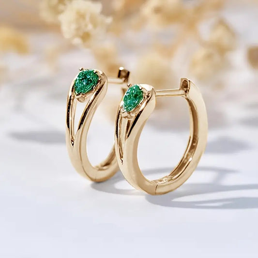 Gold Emerald Accent Hoop Earrings